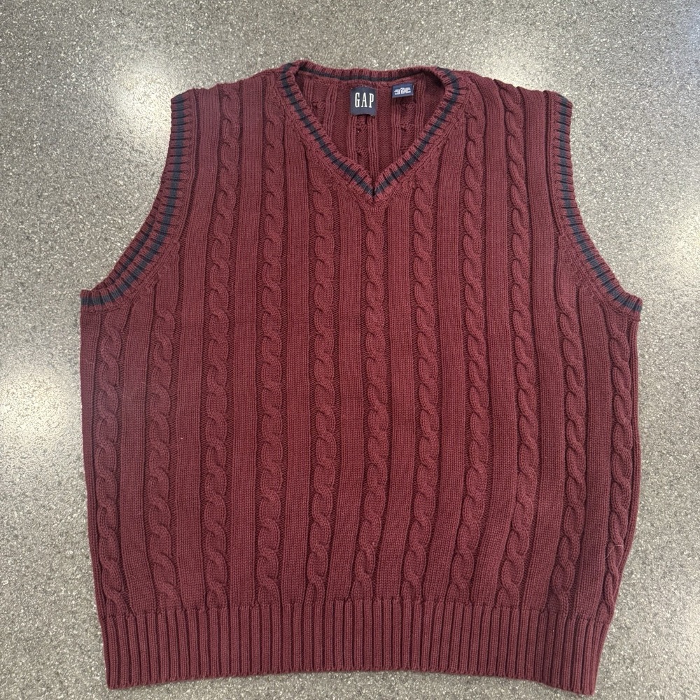 Vintage Gap‎ Maroon Cableknit Sweater Vest Academia Preppy XL